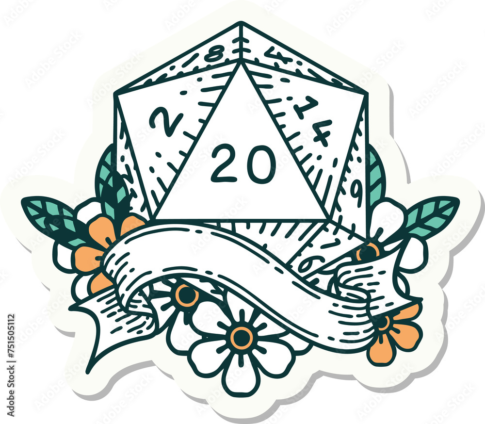 natural twenty D20 dice roll sticker