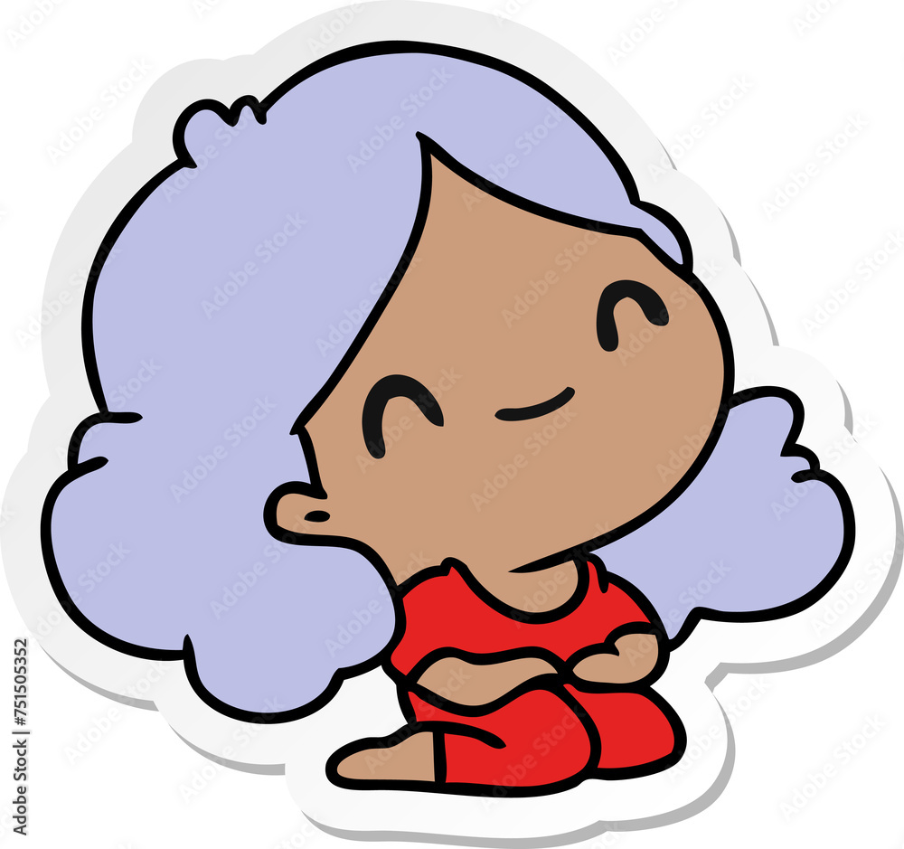 sticker cartoon of a cute kawaii girl