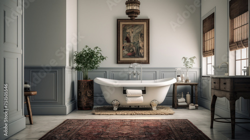 Classic bathroom with a Turkish rug as a focal point