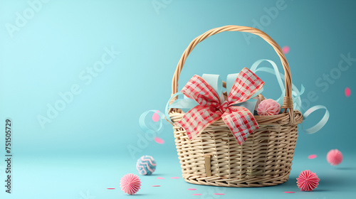 Gift Basket on Blue Background Generative Ai
