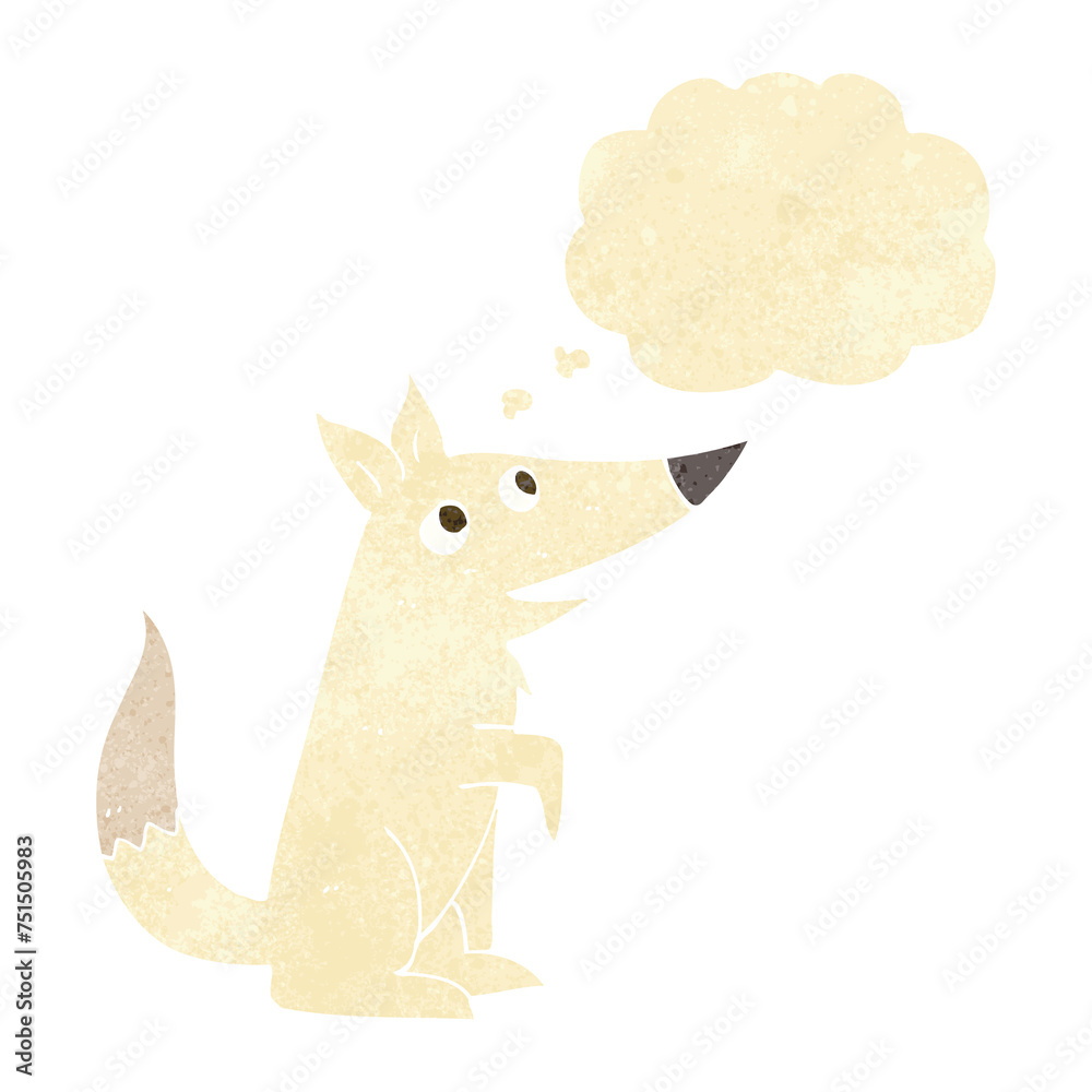 Naklejka premium cartoon wolf cub with thought bubble