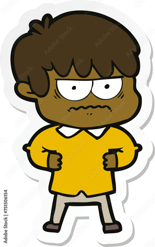 sticker of a annoyed cartoon boy sticker of a annoyed cartoon boy
