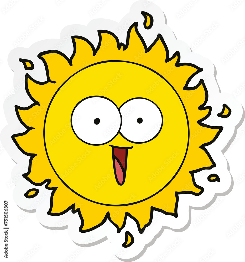 sticker of a happy cartoon sun sticker of a happy cartoon sun