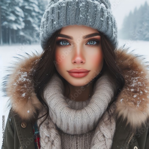 Portrait of a beautiful woman in winter clothing
