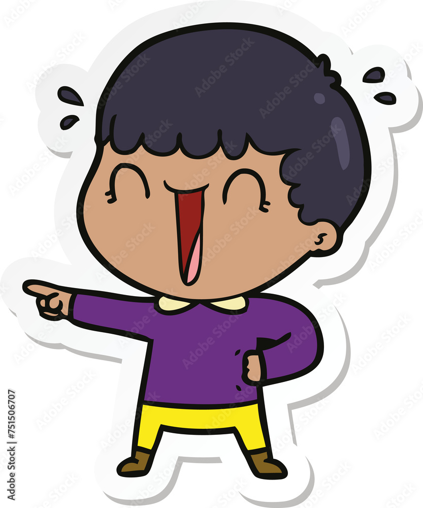 sticker of a laughing cartoon man pointing finger sticker of a laughing cartoon man pointing finger