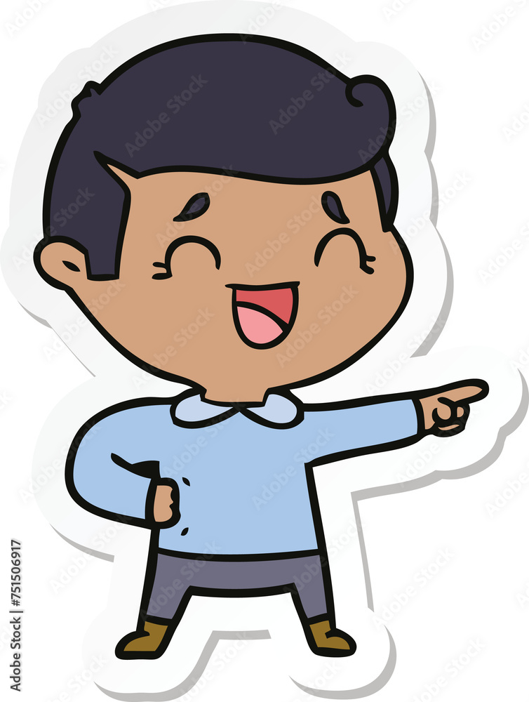 sticker of a cartoon laughing man pointing sticker of a cartoon laughing man pointing