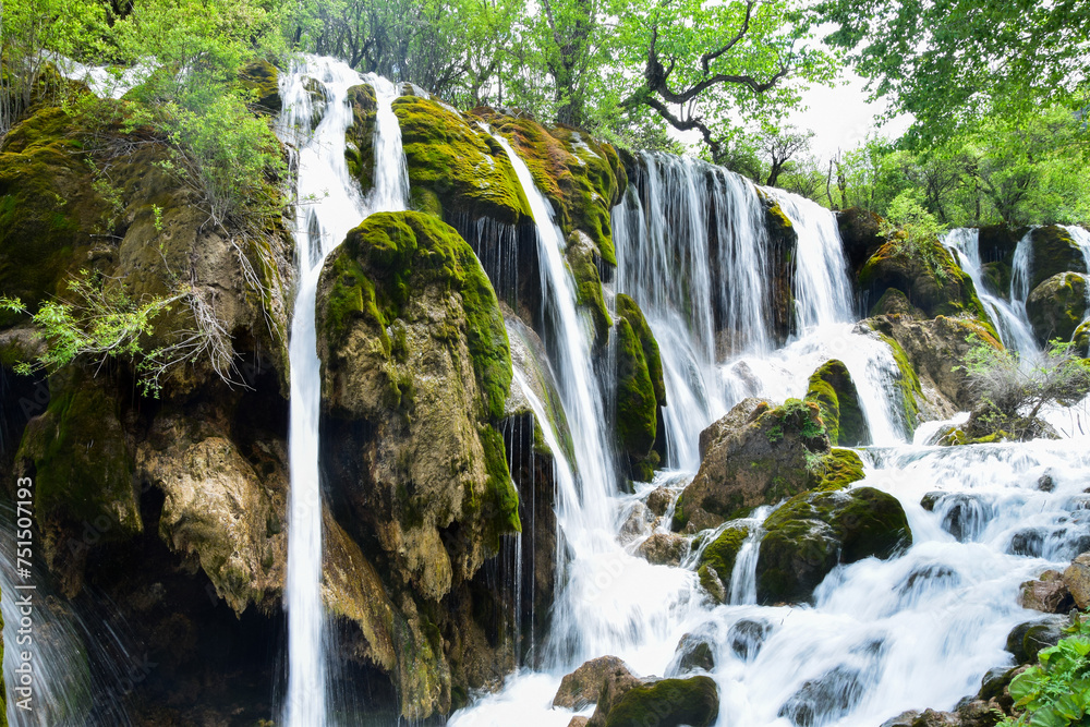 Jiuzhai Valley National Park Summer View in Sichuan Province, China Jiuzhai Valley National Park Summer View in Sichuan Province, China