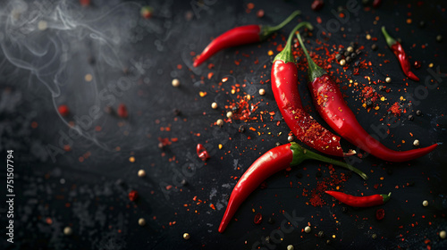 Fresh hot red chili pepper on a black background