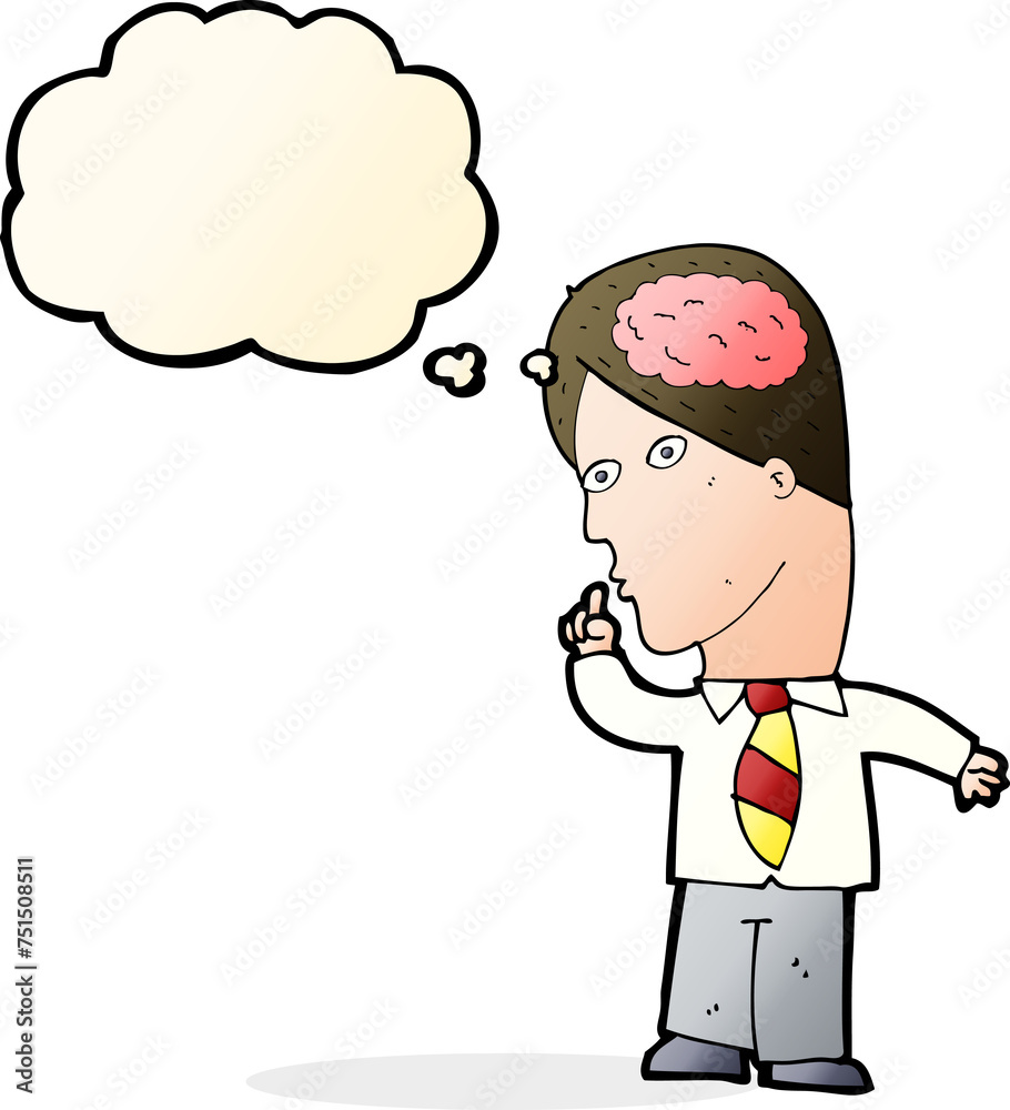 cartoon businessman with huge brain with thought bubble cartoon businessman with huge brain with thought bubble
