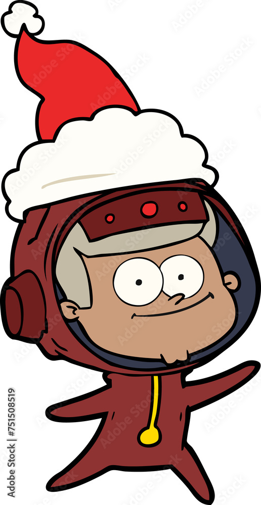 happy astronaut line drawing of a wearing santa hat happy astronaut line drawing of a wearing santa hat