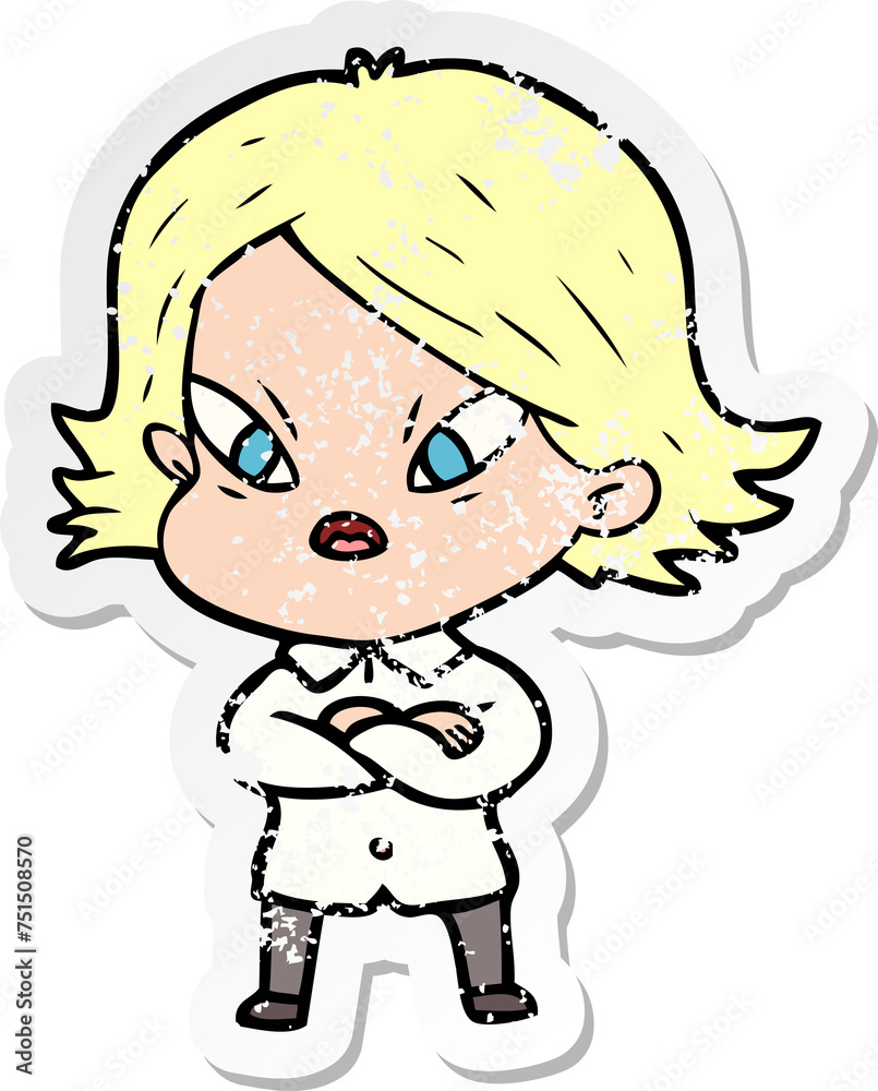 distressed sticker of a cartoon stressed woman distressed sticker of a cartoon stressed woman