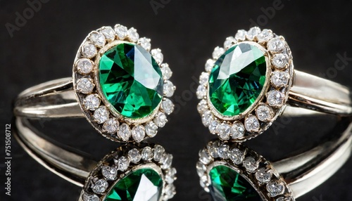 cushion cut emerald and diamond earrings on black background created with technology