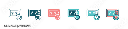 cardiogram heartbeat monitoring machine icon set heart pulse life care diagnosis cardiology signs vector illustration