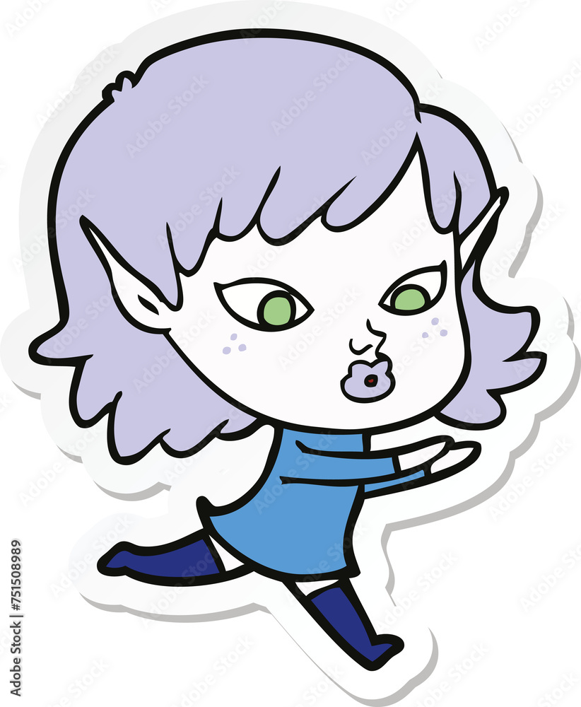 sticker of a pretty cartoon elf girl sticker of a pretty cartoon elf girl