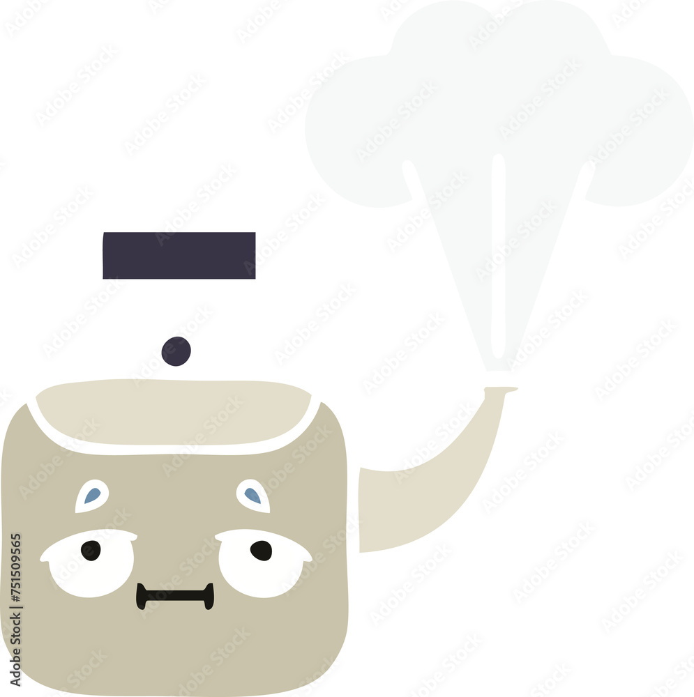flat color retro cartoon steaming kettle flat color retro cartoon steaming kettle