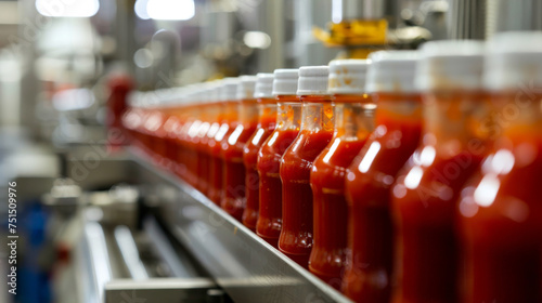Bottled ketchup production line in a standard factory
