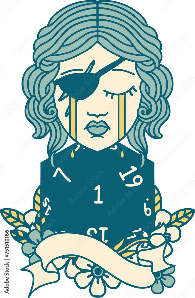 crying human rogue with natural one D20 roll illustration crying human rogue with natural one D20 roll illustration