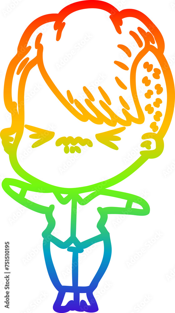 rainbow gradient line drawing cartoon annoyed hipster girl rainbow gradient line drawing cartoon annoyed hipster girl