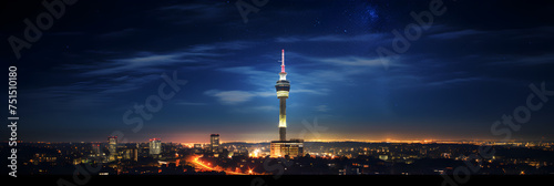 Captivating view of Illuminated BT Tower against the Starry Night Sky in London City photo