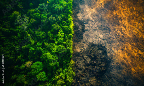 Aerial View of Deforestation Boundary in Tropical Rainforest - World Environment Day concept