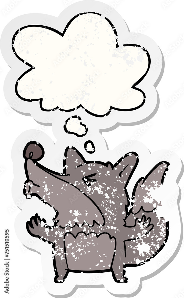 cartoon werewolf howling and thought bubble as a distressed worn sticker cartoon werewolf howling and thought bubble as a distressed worn sticker