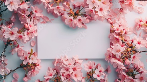 White rectangular banner with cherry blossoms around © Heinan Drawings