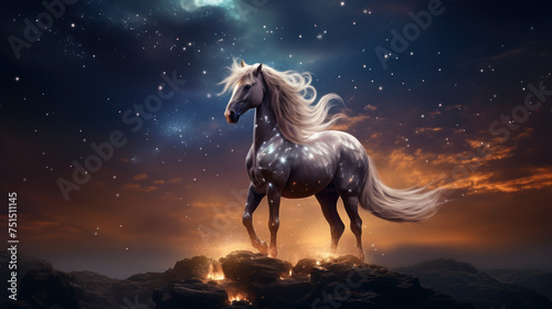 Horse under the evening stars