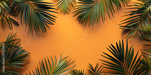 Colorful Background with Tropical Palm Leaves  Vibrant Color Background with copy space- Ai Generated