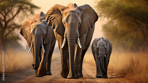 Elephants walking in the savannah