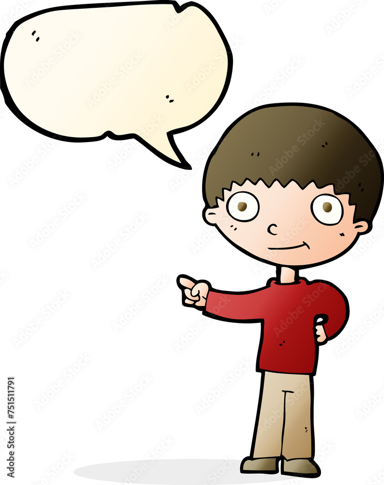 cartoon happy boy pointing with speech bubble cartoon happy boy pointing with speech bubble