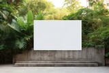 Large blank billboard ready for advertisement set in an outdoor urban space surrounded by lush greenery. Outdoor Blank Billboard in Lush Greenery Setting