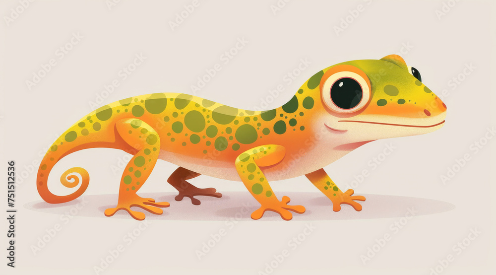 Obraz premium Gecko, illustration and digital art of an animal isolated on a background for poster, post card or printing. Cute, creative and drawing of a cartoon character for wallpaper, canvas and decoration