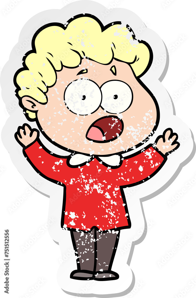 distressed sticker of a cartoon man gasping in surprise distressed sticker of a cartoon man gasping in surprise