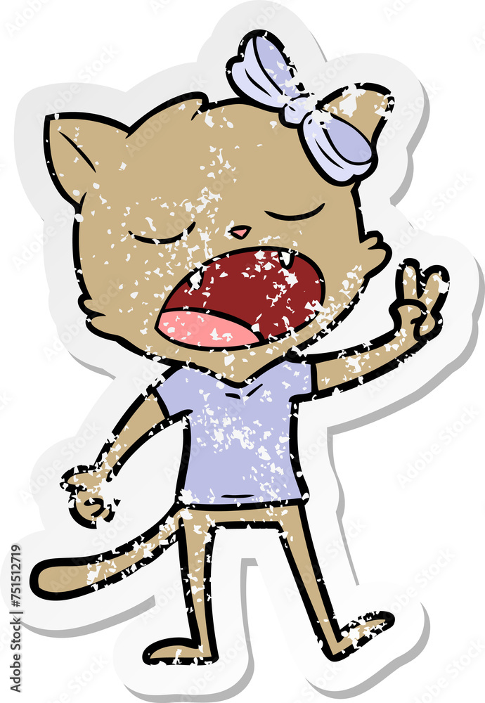 distressed sticker of a cartoon yawning cat distressed sticker of a cartoon yawning cat