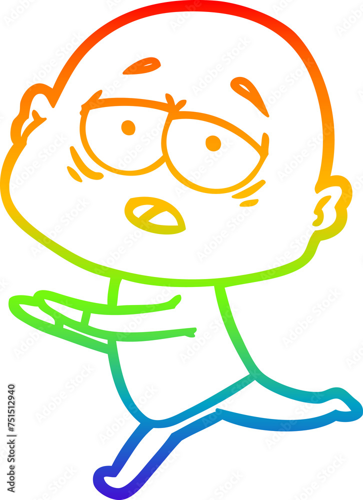 rainbow gradient line drawing cartoon tired bald man rainbow gradient line drawing cartoon tired bald man