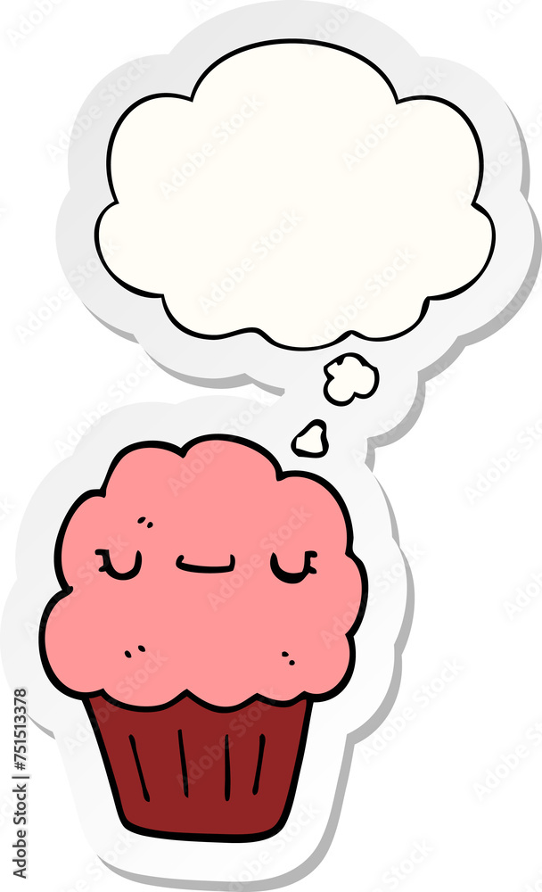 cartoon muffin and thought bubble as a printed sticker cartoon muffin and thought bubble as a printed sticker