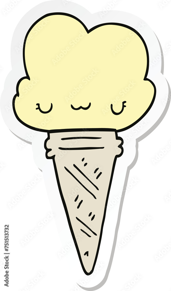 sticker of a cartoon ice cream with face