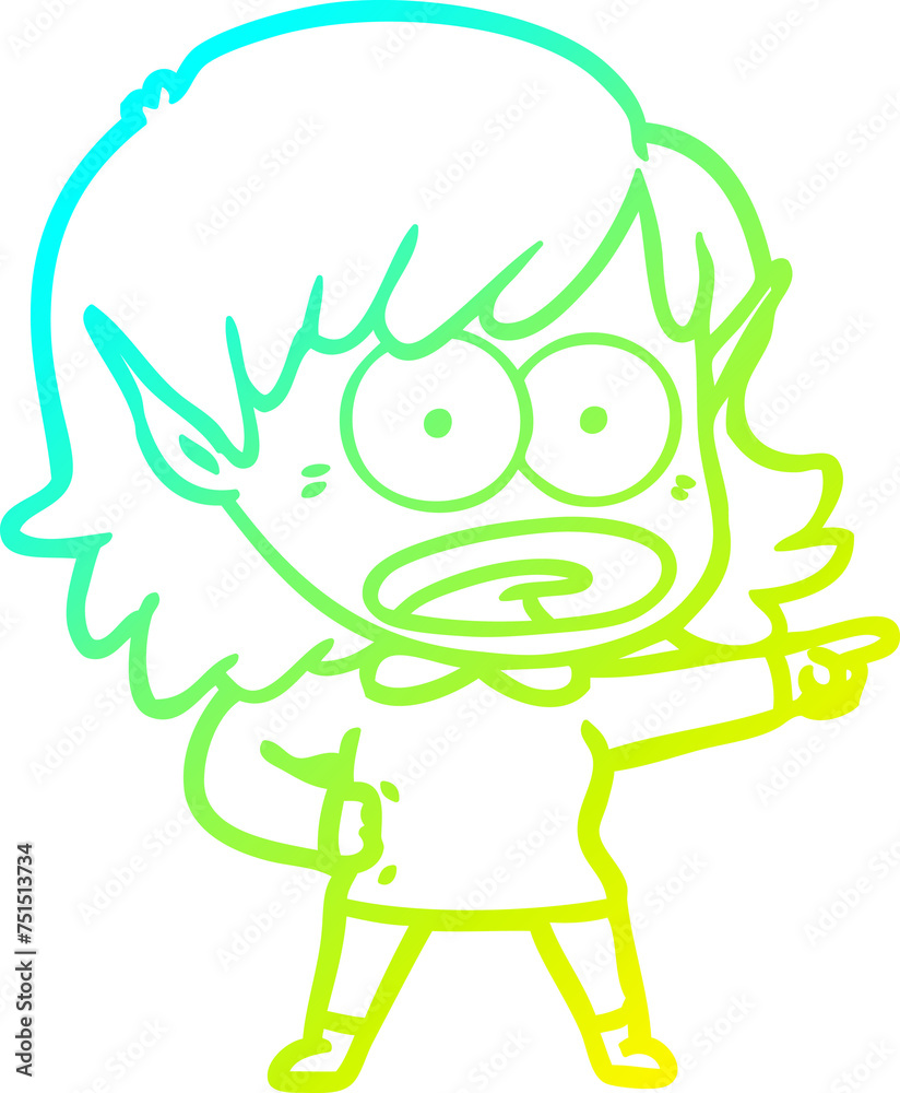 cold gradient line drawing cartoon shocked elf girl pointing cold gradient line drawing cartoon shocked elf girl pointing