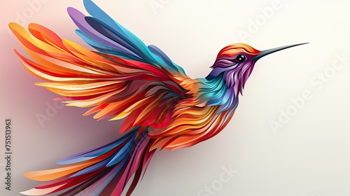 Hummingbird color drawing isolated 3d illustration. Tropical hummingbird bird concept art, design, logo, drawing, art, print. Hummingbird tattoo. The bird takes off. Wings, flight. photo