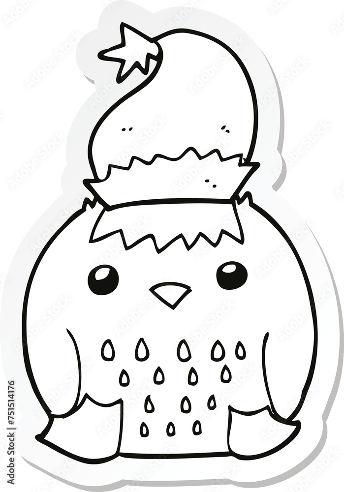 sticker of a cute cartoon owl wearing christmas hat sticker of a cute cartoon owl wearing christmas hat