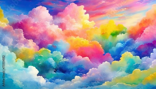 A whimsical pattern depicting fluffy clouds in pastel rainbow colors, creating a cheerful an.jpg, Firefly A whimsical pattern depicting fluffy clouds in pastel rainbow colors, creating a cheerful  © esta