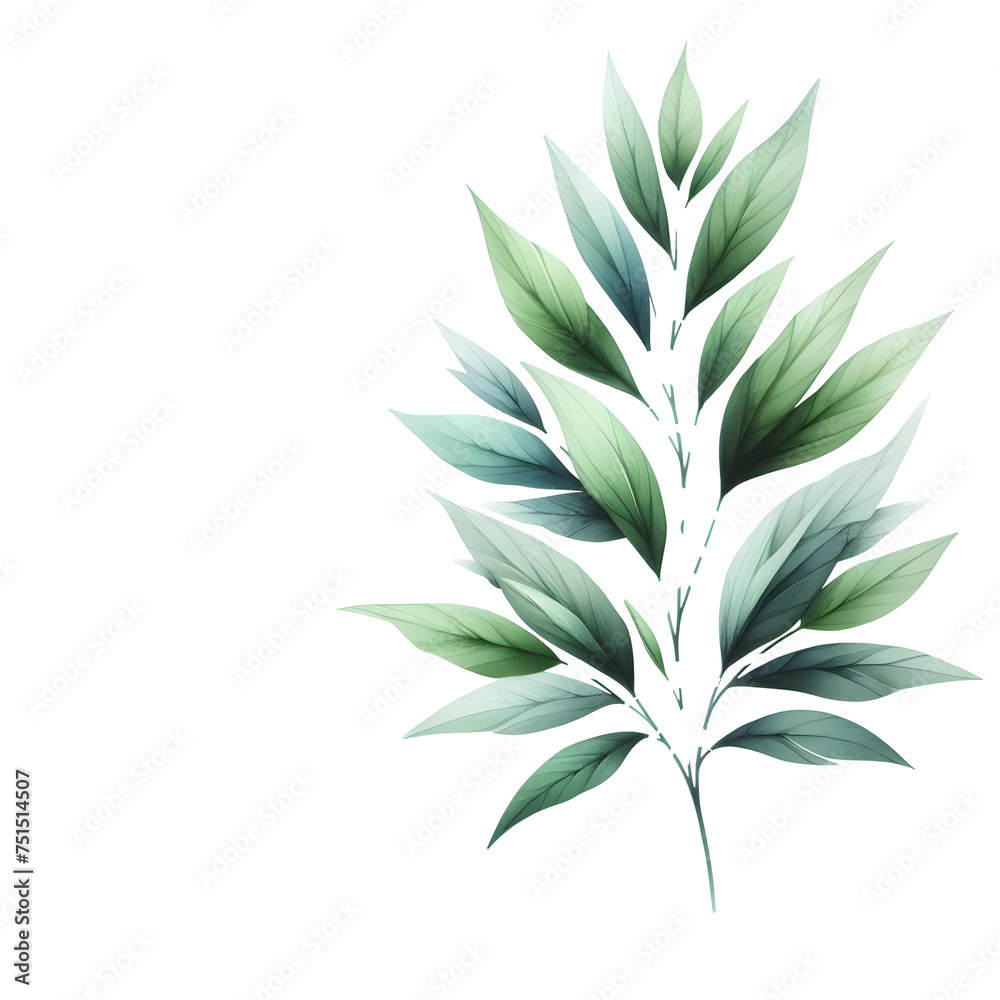 a cluster of green and blue leaves in various shapes and sizes, painted in a watercolor style on a light gray background. The soft colors and textures create a calming and peaceful scene. a cluster of green and blue leaves in various shapes and sizes, painted in a watercolor style on a light gray background. The soft colors and textures create a calming and peaceful scene.