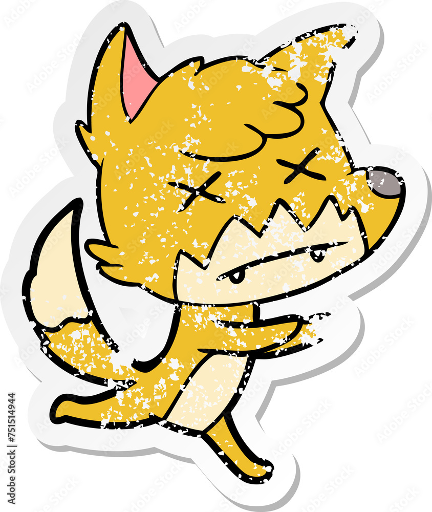 distressed sticker of a cartoon dead fox distressed sticker of a cartoon dead fox