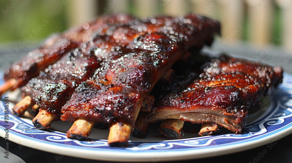 Mouth watering plate of barbecue ribs