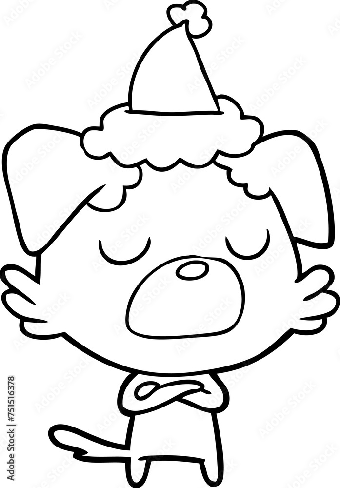 line drawing of a dog wearing santa hat line drawing of a dog wearing santa hat