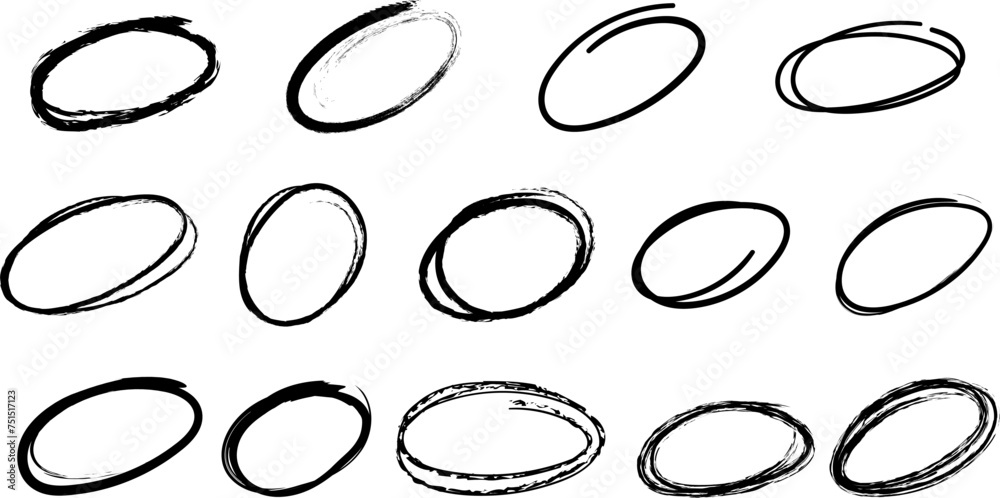 Doodle circle highlights. Hand drawn grunge oval scrawl. Circle line sketch. Doodle circle highlights. Hand drawn grunge oval scrawl. Circle line sketch.