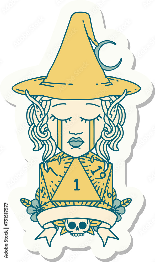 crying elf mage character with natural one dice roll sticker crying elf mage character with natural one dice roll sticker