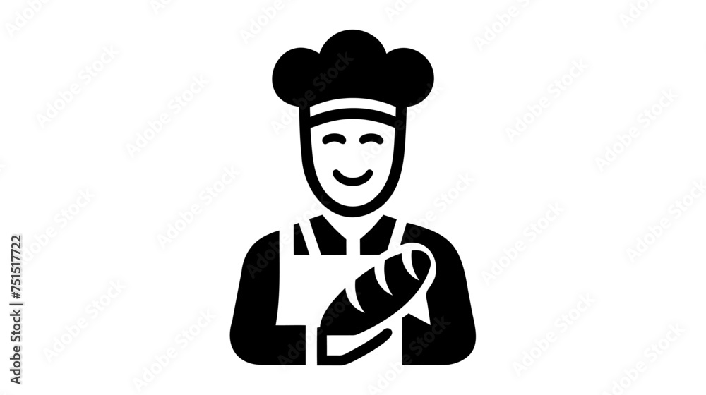 baker in a cooking hat vector outline. Kitchen simple black icon on white background