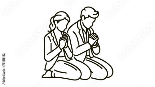 people pray to god on their knees. prayers on knees. Vector Illustration on white background