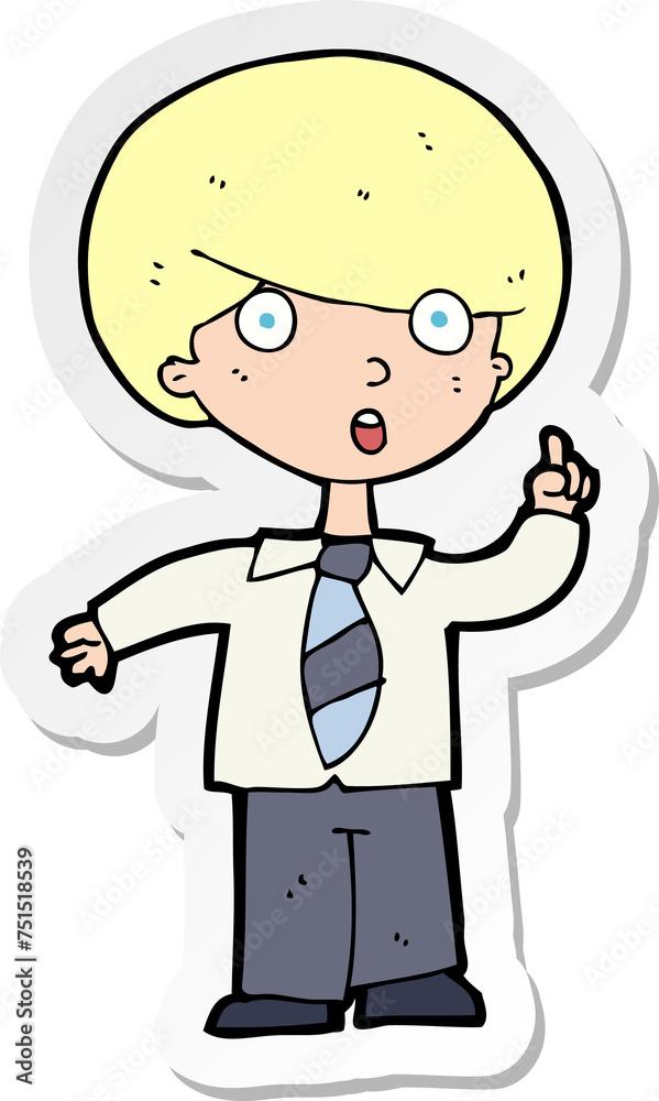 sticker of a cartoon school boy answering question sticker of a cartoon school boy answering question